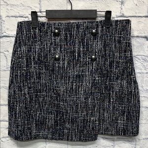 LOFT Navy and White Tweed Silver -Button Flap Asymmetrical Skirt